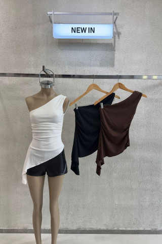 TOP RIBB C/LYCRA UN HOMBRO CON FRUNCES IRREGULAR - Art.58